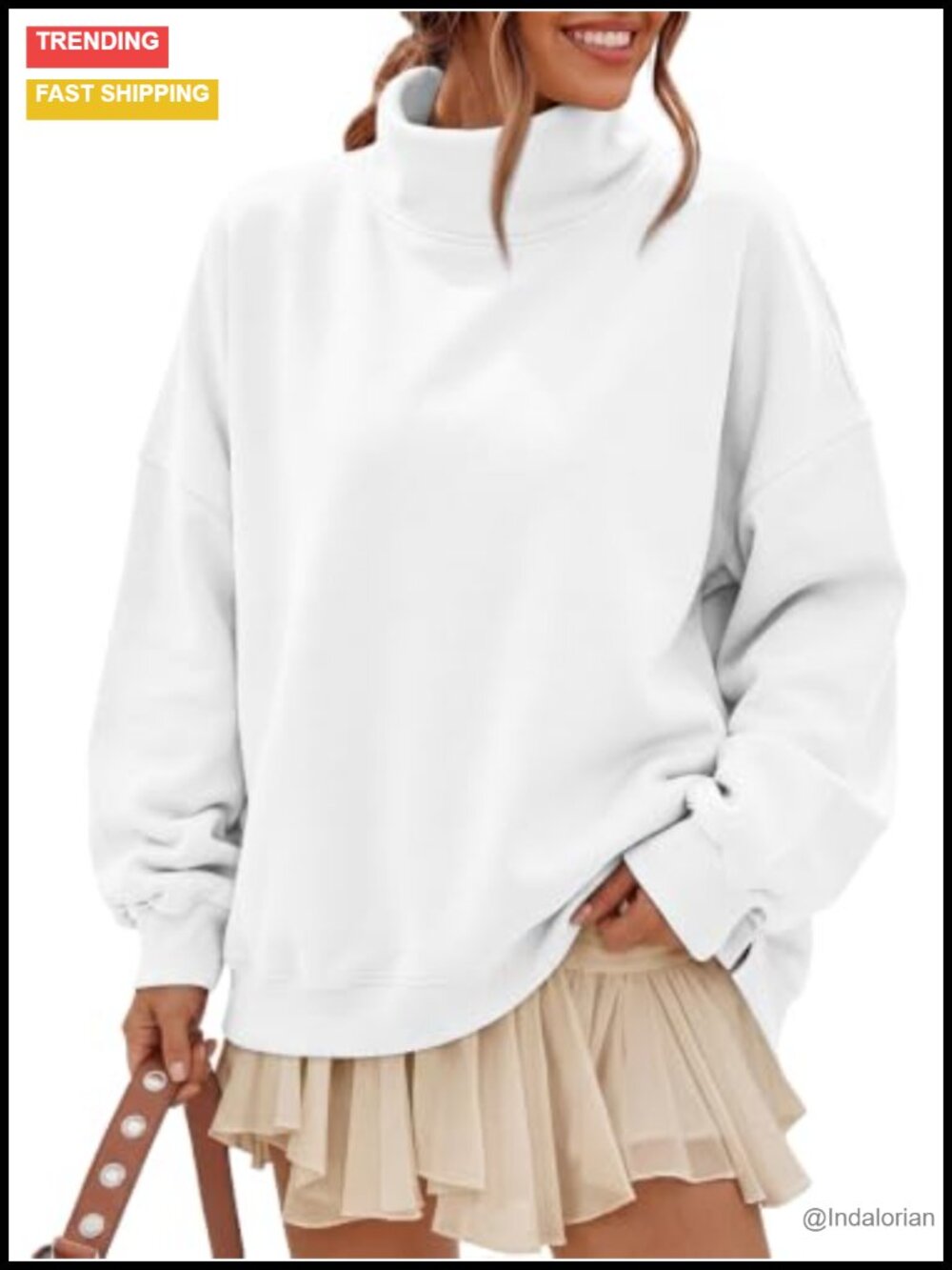 Oversized Fleece Mock Neck Sweatshirt with Pockets Pullover